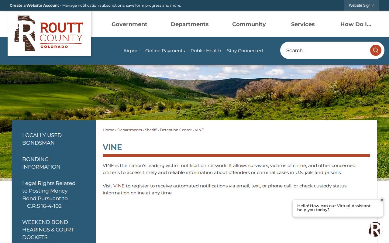Routt County custody and arrest notification source through VINE