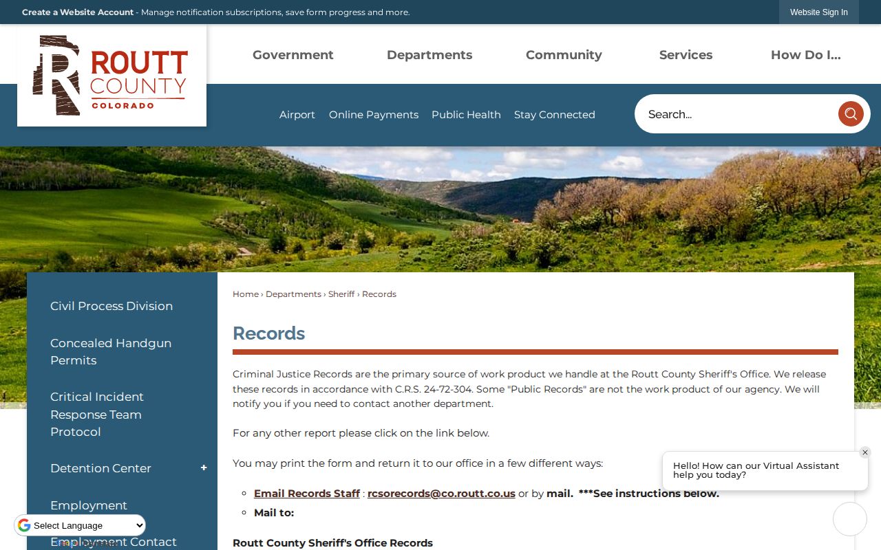Routt County busted mugshot and booking record request page